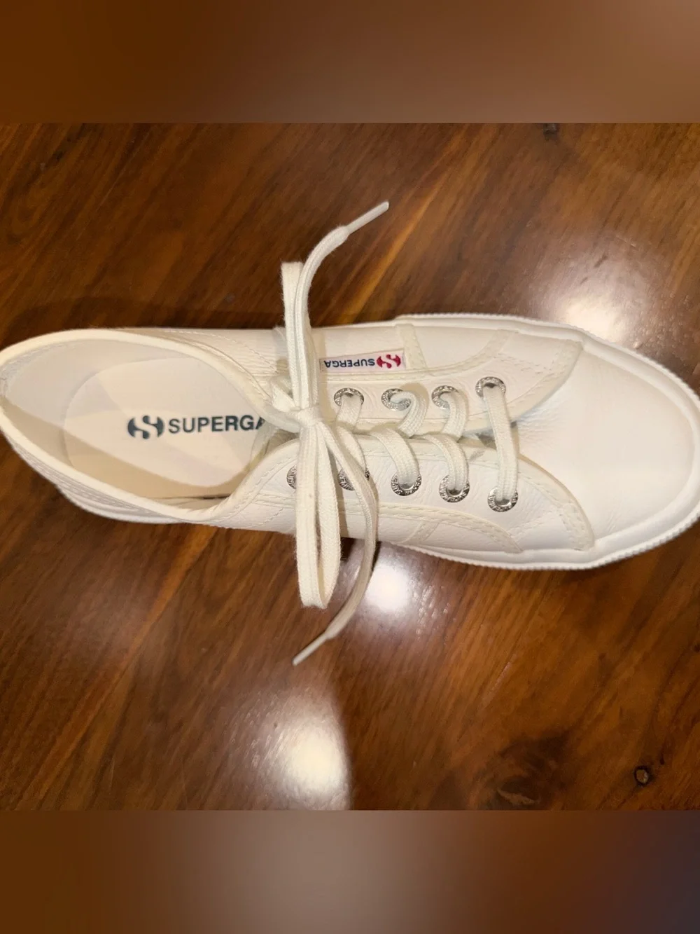 Superga White Leather Low-Top Lace-Up Sneakers for Women